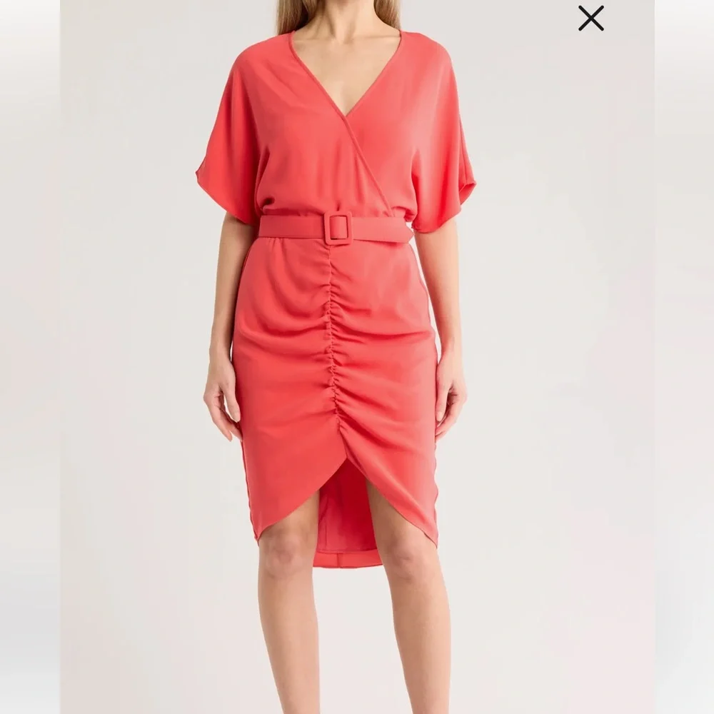 Trina Turk‎ Zest Short Sleeve V Neck Belted Faux Wrap Dress